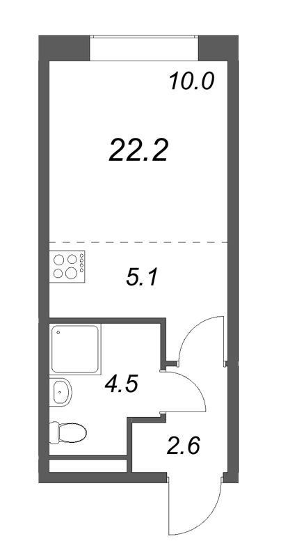 Квартира-студия, 22.2 м² - планировка, фото №1