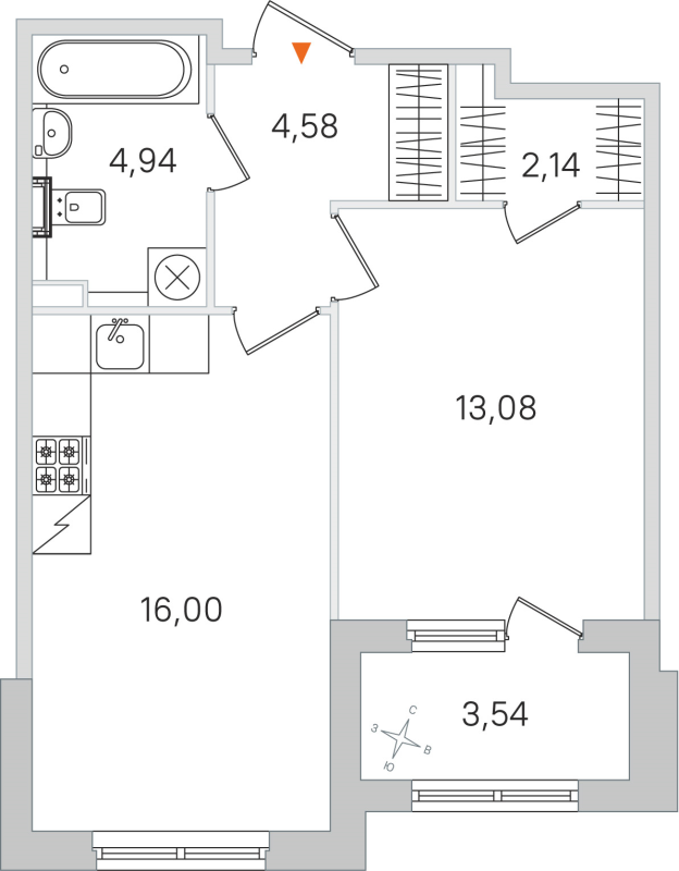 2-комнатная (Евро) квартира, 40.74 м² в ЖК "Дубровский" - планировка, фото №1