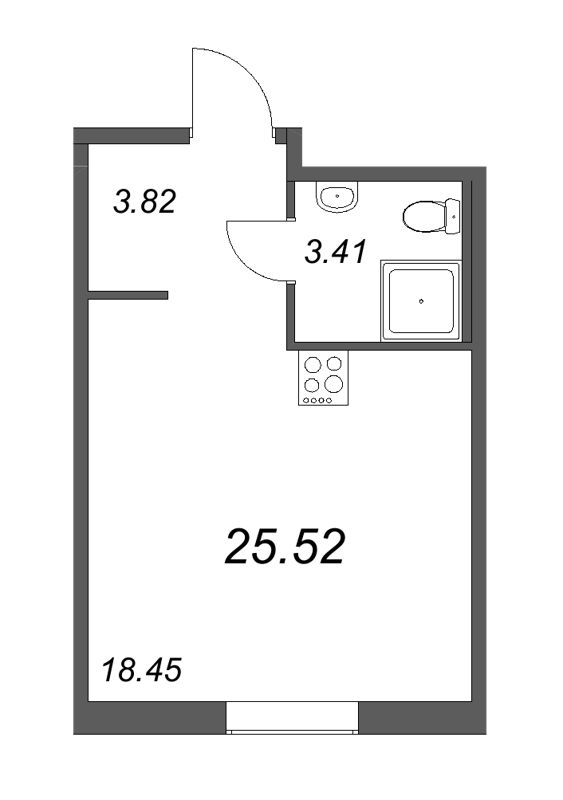 Квартира-студия, 25.52 м² в ЖК "Новые горизонты" - планировка, фото №1