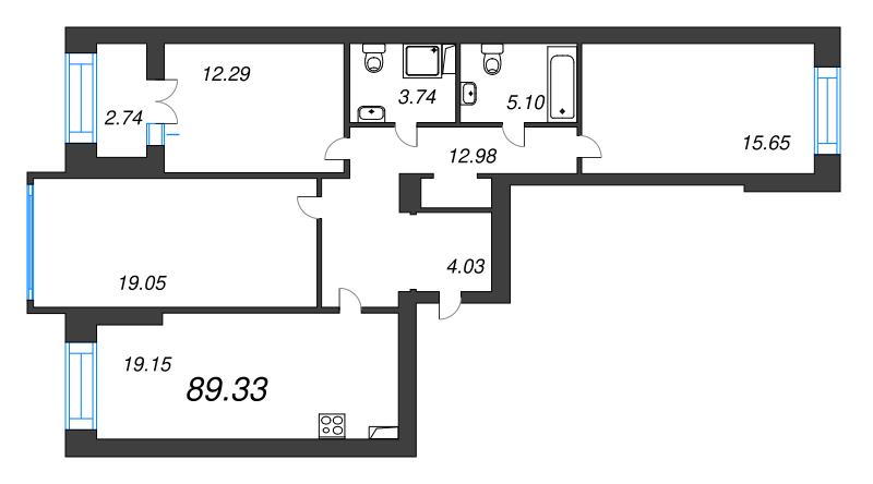 4-комнатная (Евро) квартира, 100.5 м² - планировка, фото №1