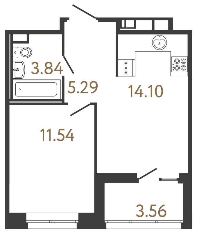 1-комнатная квартира, 34.77 м² в ЖК "Ultra City 3.0" - планировка, фото №1