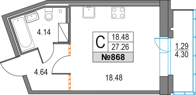 Квартира-студия, 27.26 м² - планировка, фото №1