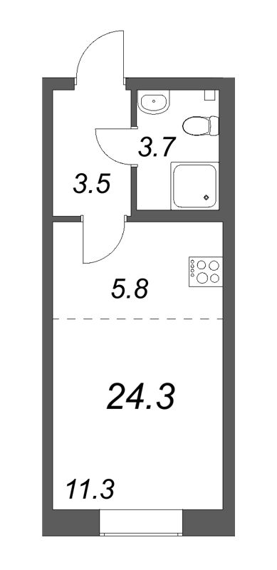 Квартира-студия, 24.1 м² - планировка, фото №1