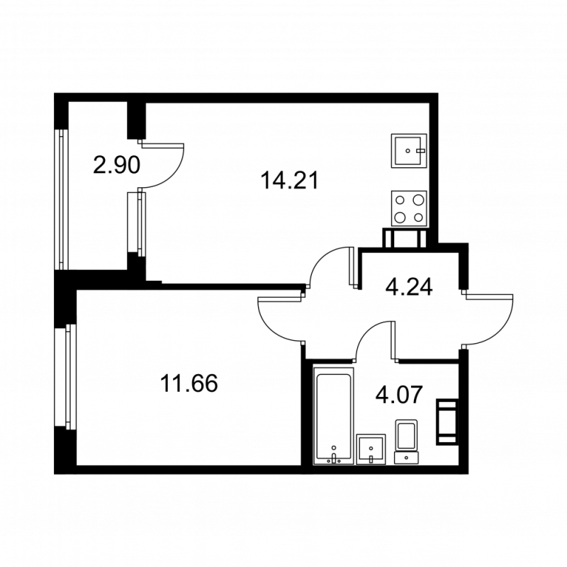 1-комнатная квартира, 35.63 м² в ЖК "Квартал Заречье" - планировка, фото №1