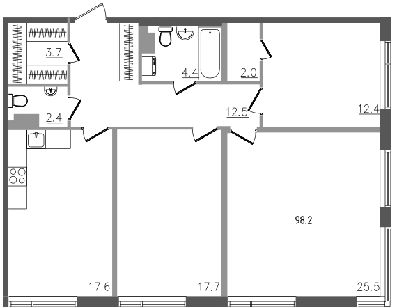 3-комнатная квартира, 98.2 м² в ЖК "Upoint" - планировка, фото №1