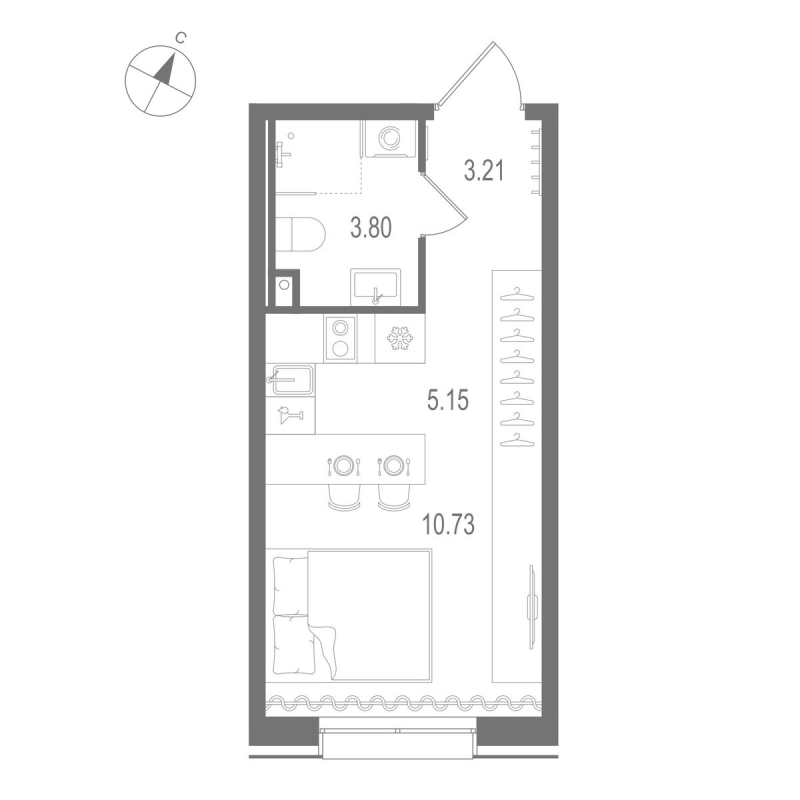 Квартира-студия, 22.89 м² в ЖК "Остров Первых" - планировка, фото №1