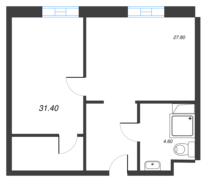 2-комнатная (Евро) квартира, 33.6 м² в ЖК "VIDI" - планировка, фото №1