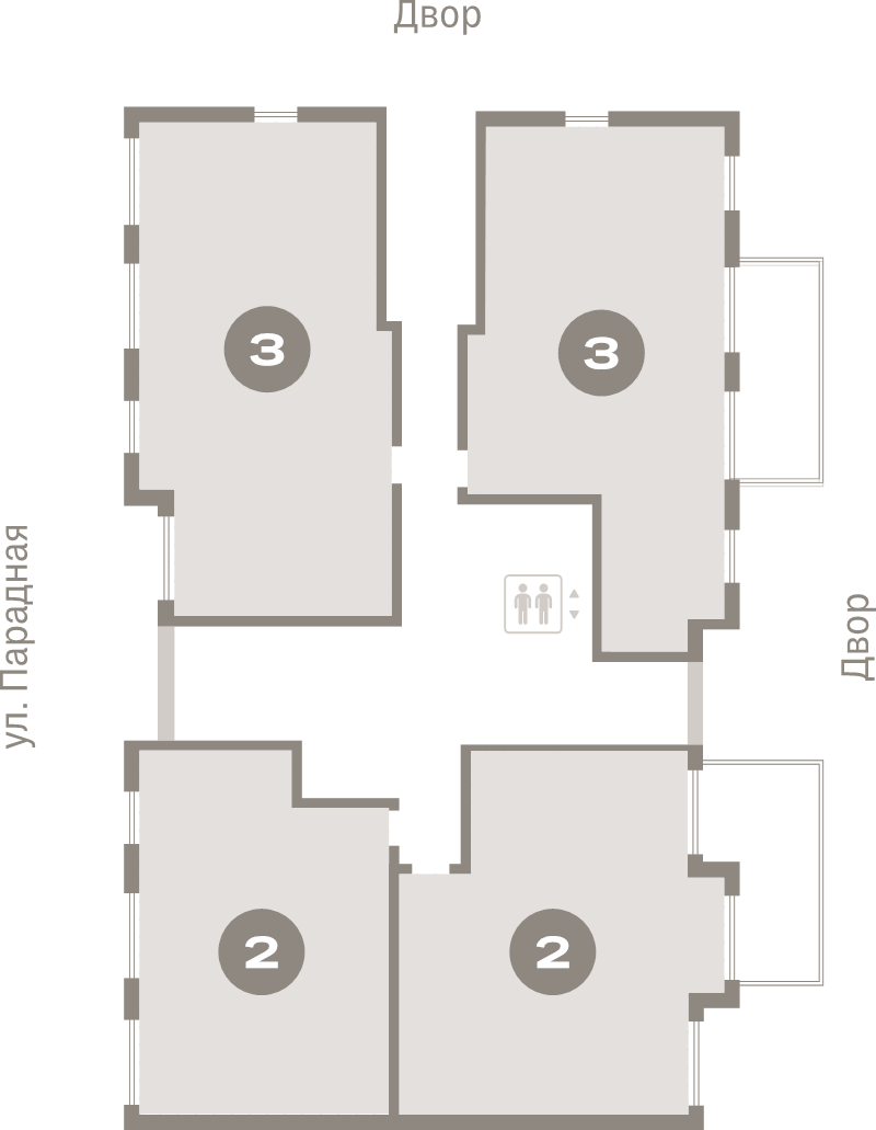 3-комнатная (Евро) квартира, 85.6 м² в ЖК "Брусника в Новоселье" - планировка этажа