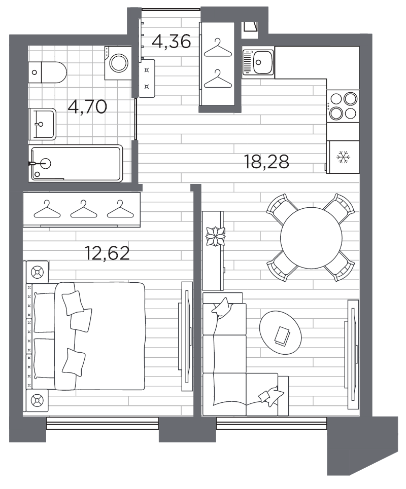 2-комнатная (Евро) квартира, 39.96 м² в ЖК "Галерная гавань" - планировка, фото №1