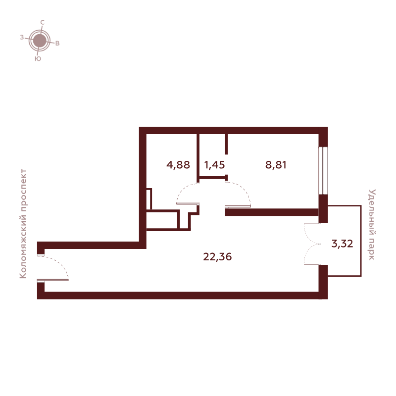 2-комнатная (Евро) квартира, 40.82 м² в ЖК "Saan" - планировка, фото №1