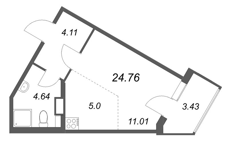 Квартира-студия, 24.76 м² в ЖК "Любоград" - планировка, фото №1