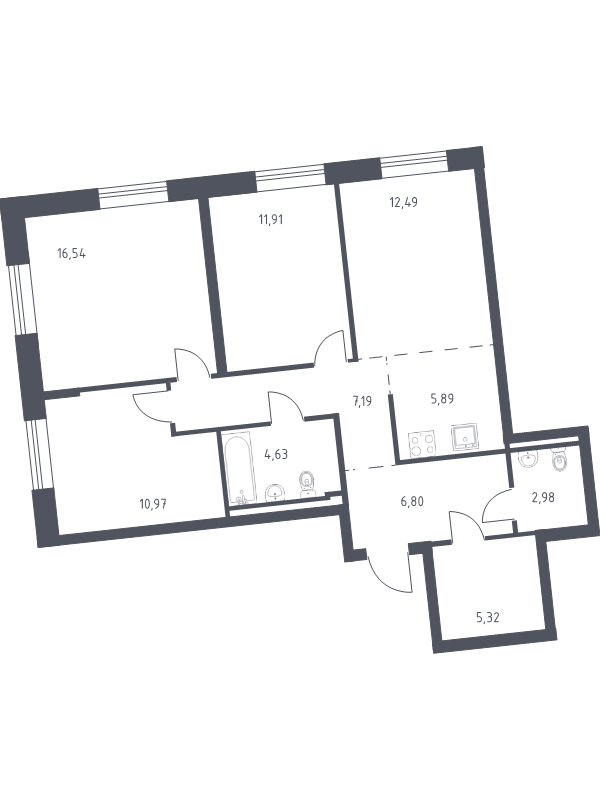 4-комнатная (Евро) квартира, 84.72 м² в ЖК "Квартал Лаголово" - планировка, фото №1