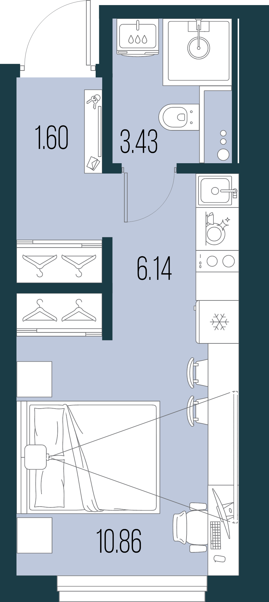 Квартира-студия, 22.03 м² в ЖК "Новая Земля" - планировка, фото №1