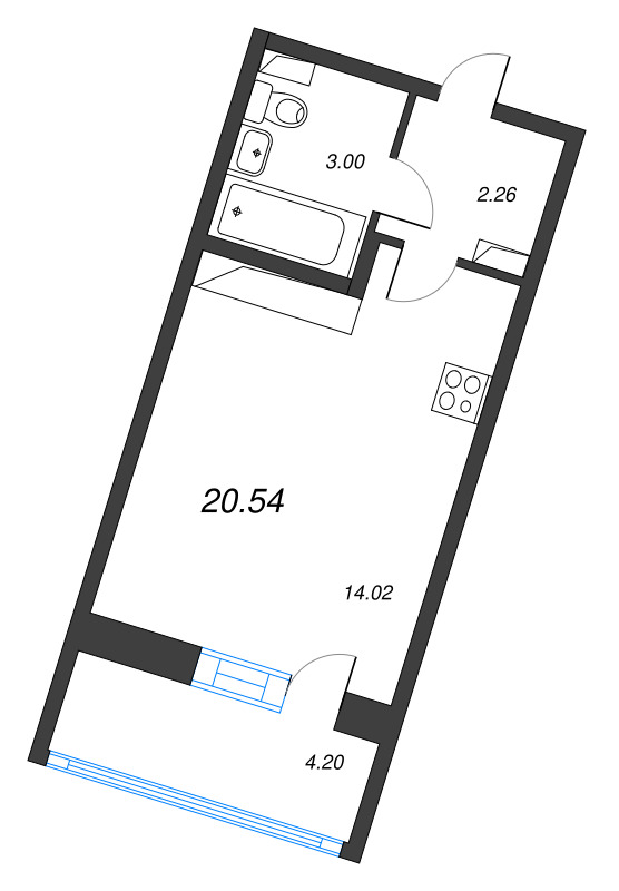 Квартира-студия, 20.54 м² - планировка, фото №1