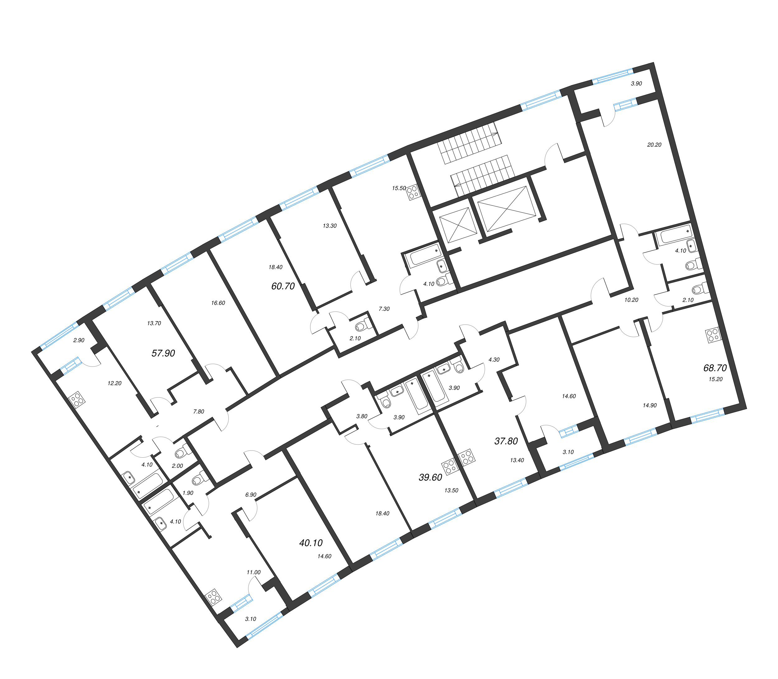 1-комнатная квартира, 37.8 м² в ЖК "Ягодное Река Парк" - планировка этажа