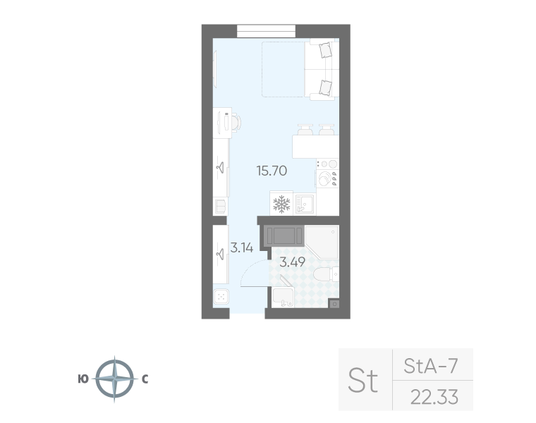Квартира-студия, 22.33 м² в ЖК "Морская миля" - планировка, фото №1