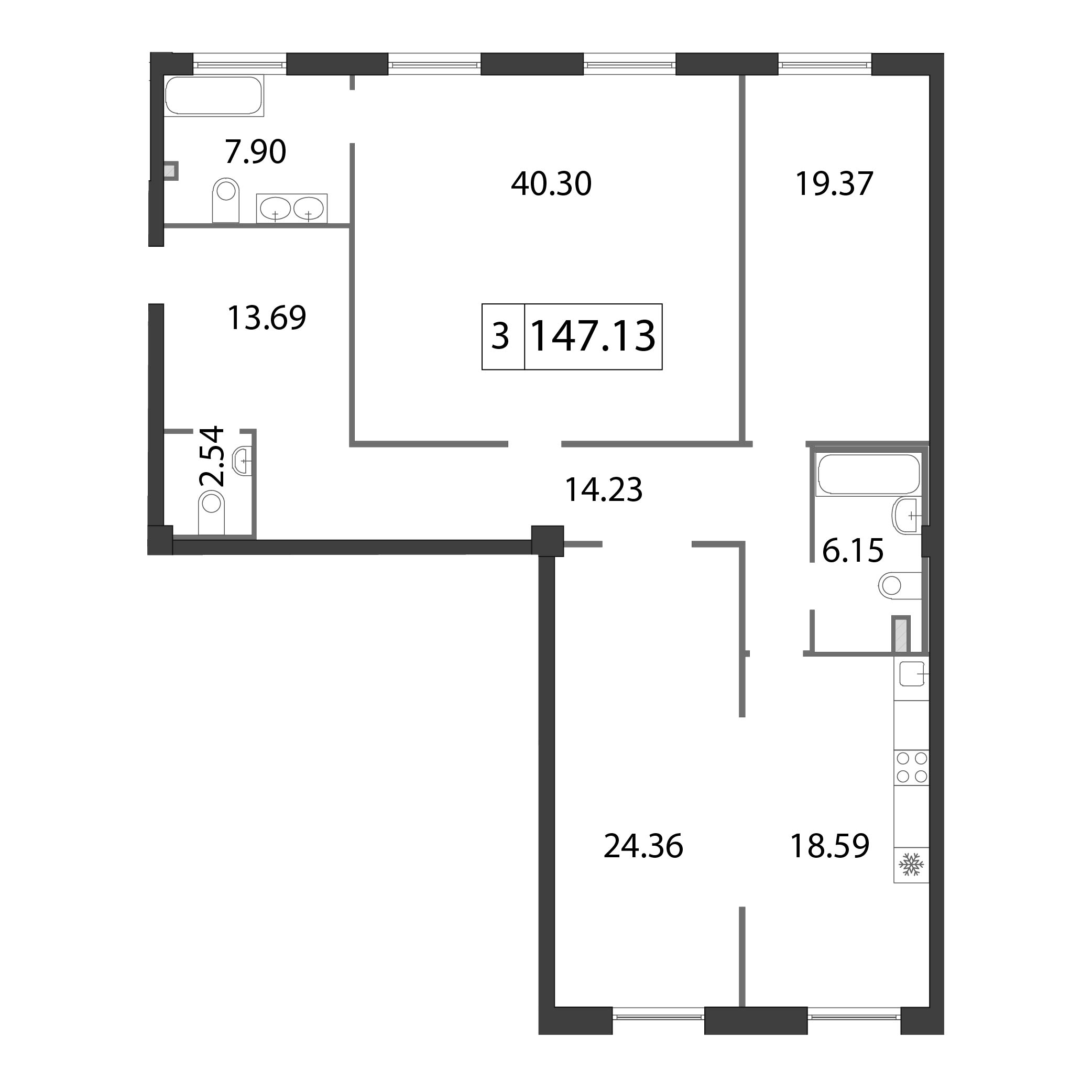 4-комнатная (Евро) квартира, 147.2 м² - планировка, фото №1