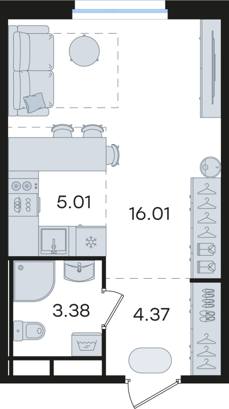 Квартира-студия, 28.77 м² в ЖК "Романовка" - планировка, фото №1