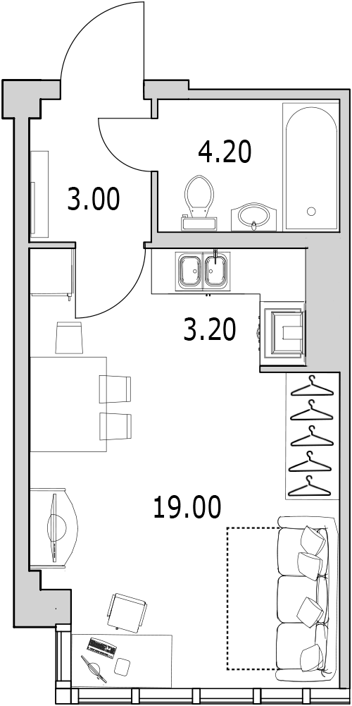 Квартира-студия, 29.5 м² - планировка, фото №1