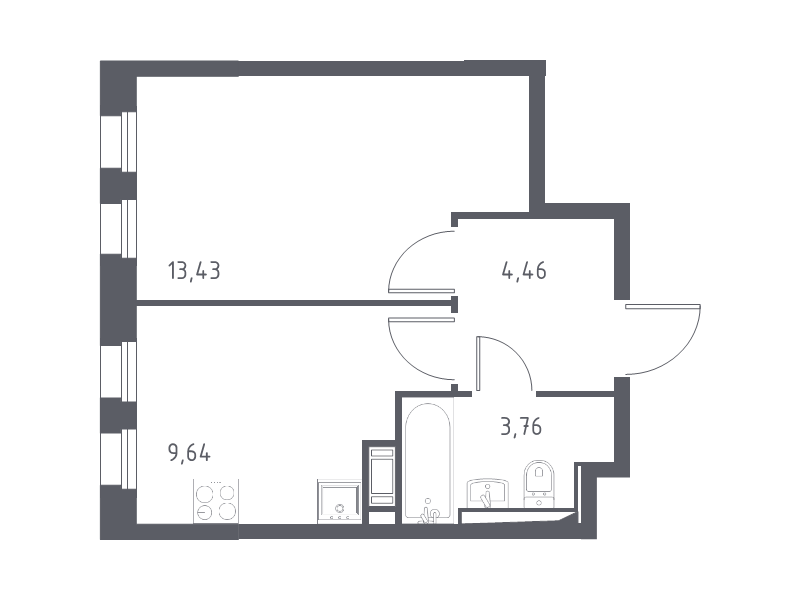 1-комнатная квартира, 31.29 м² - планировка, фото №1