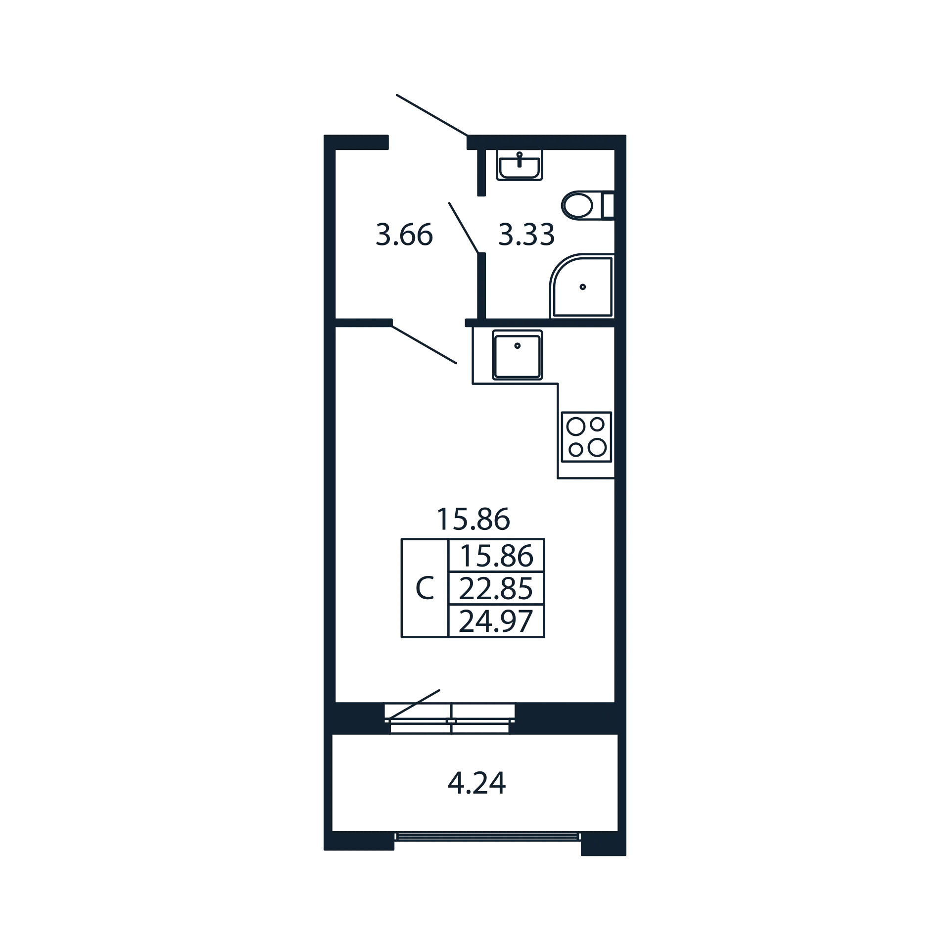 Квартира-студия, 22.85 м² - планировка, фото №1