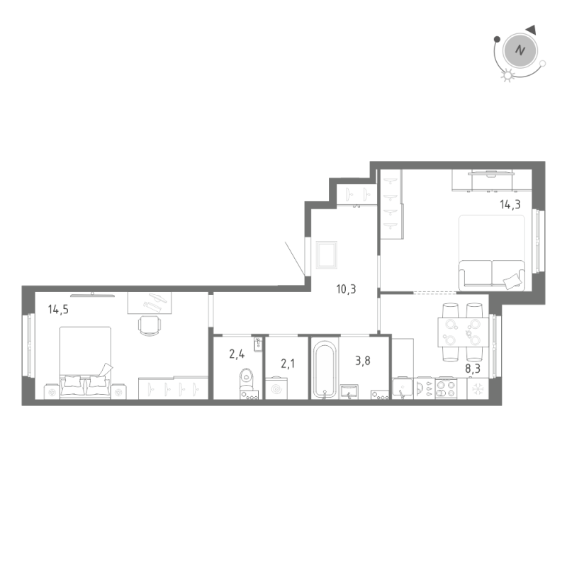 2-комнатная квартира, 55.7 м² в ЖК "Клюква.Парк" - планировка, фото №1