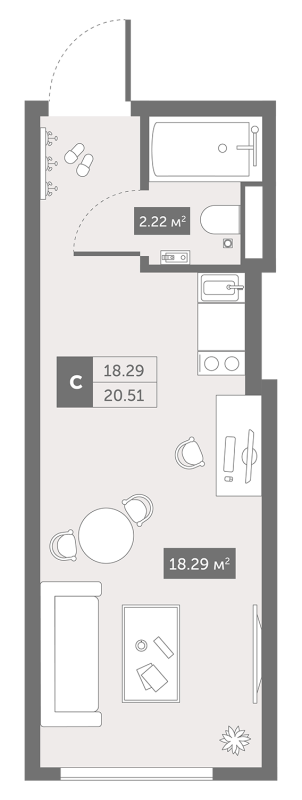 Квартира-студия, 20.51 м² в ЖК "Zoom Черная речка" - планировка, фото №1