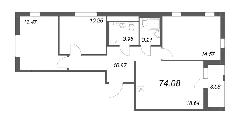 4-комнатная (Евро) квартира, 69.62 м² - планировка, фото №1