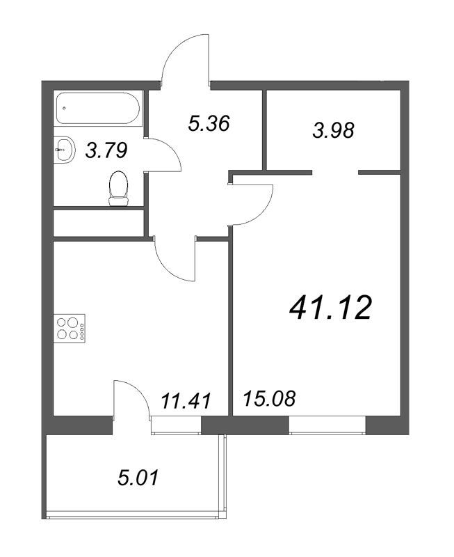 1-комнатная квартира, 44.62 м² - планировка, фото №1