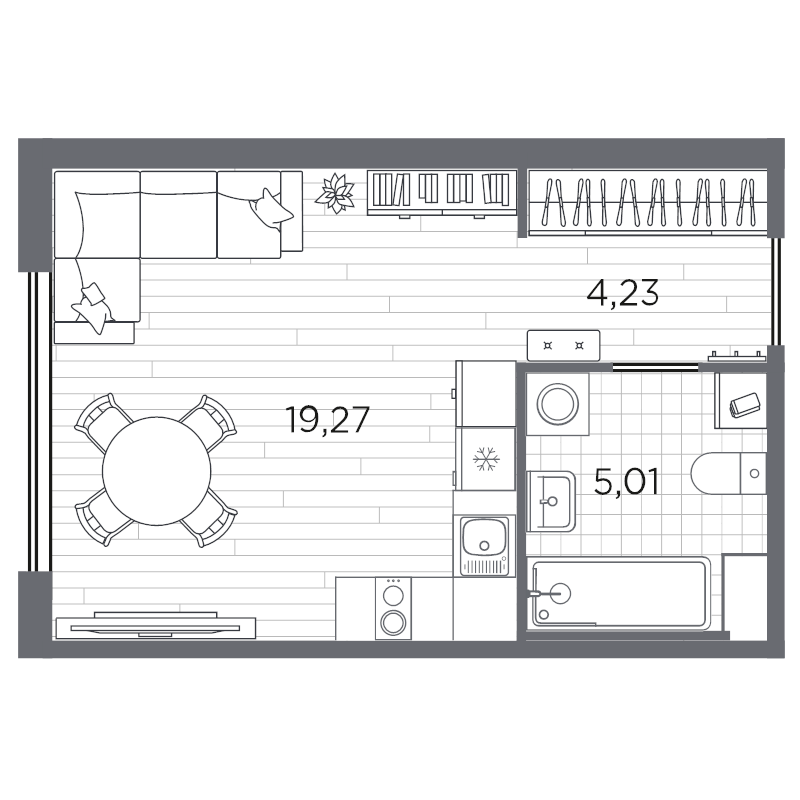 Квартира-студия, 28.51 м² в ЖК "PLUS Пулковский" - планировка, фото №1