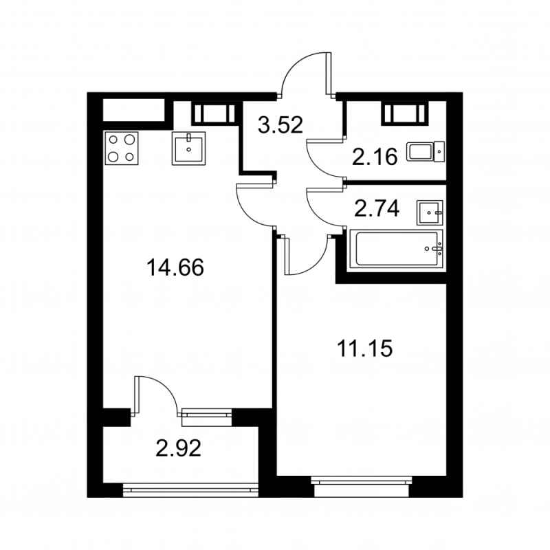 1-комнатная квартира, 35.69 м² в ЖК "Квартал Заречье" - планировка, фото №1