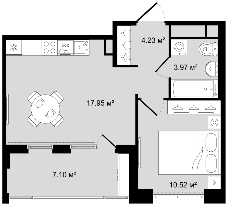 2-комнатная (Евро) квартира, 40.22 м² в ЖК "Новгородская 8" - планировка, фото №1
