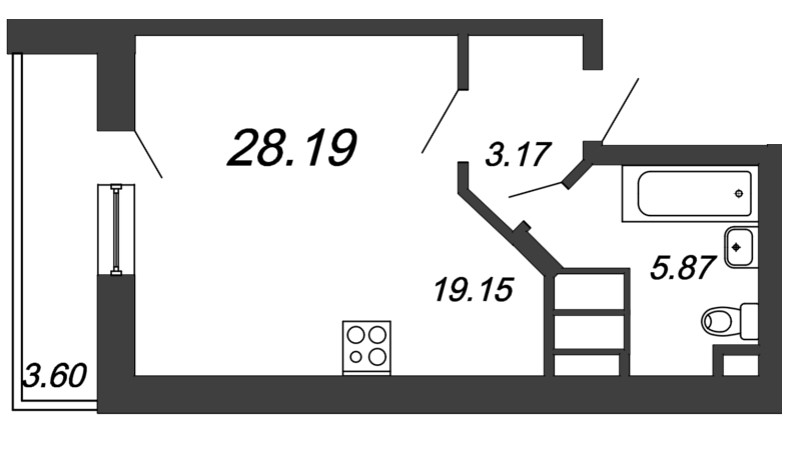 Квартира-студия, 25.4 м² - планировка, фото №1