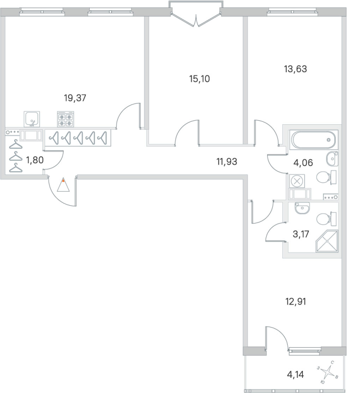 4-комнатная (Евро) квартира, 81.97 м² в ЖК "Любоград" - планировка, фото №1