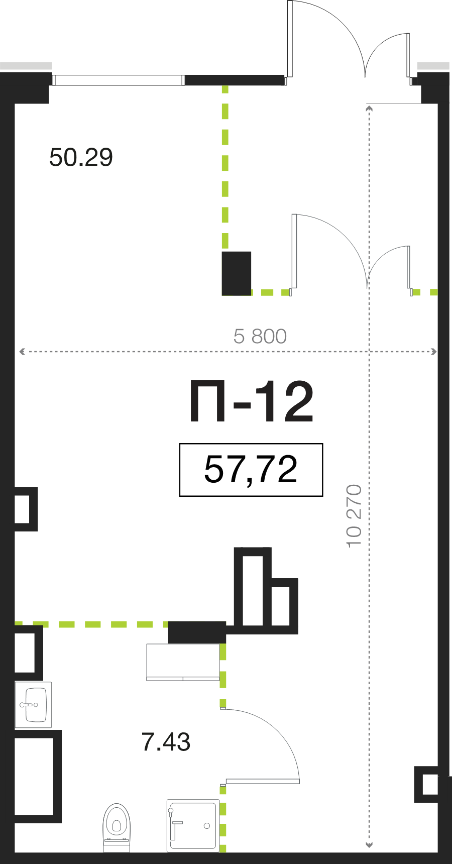 Помещение, 57.72 м² в ЖК "Legenda Васильевского" - планировка, фото №1
