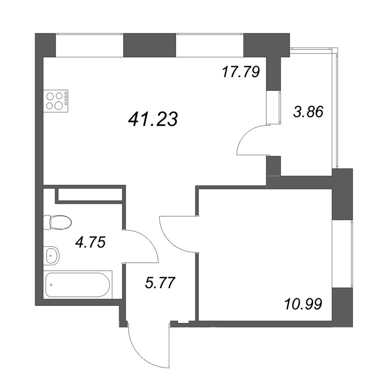 2-комнатная (Евро) квартира, 41.23 м² в ЖК "Ранта Резиденс" - планировка, фото №1