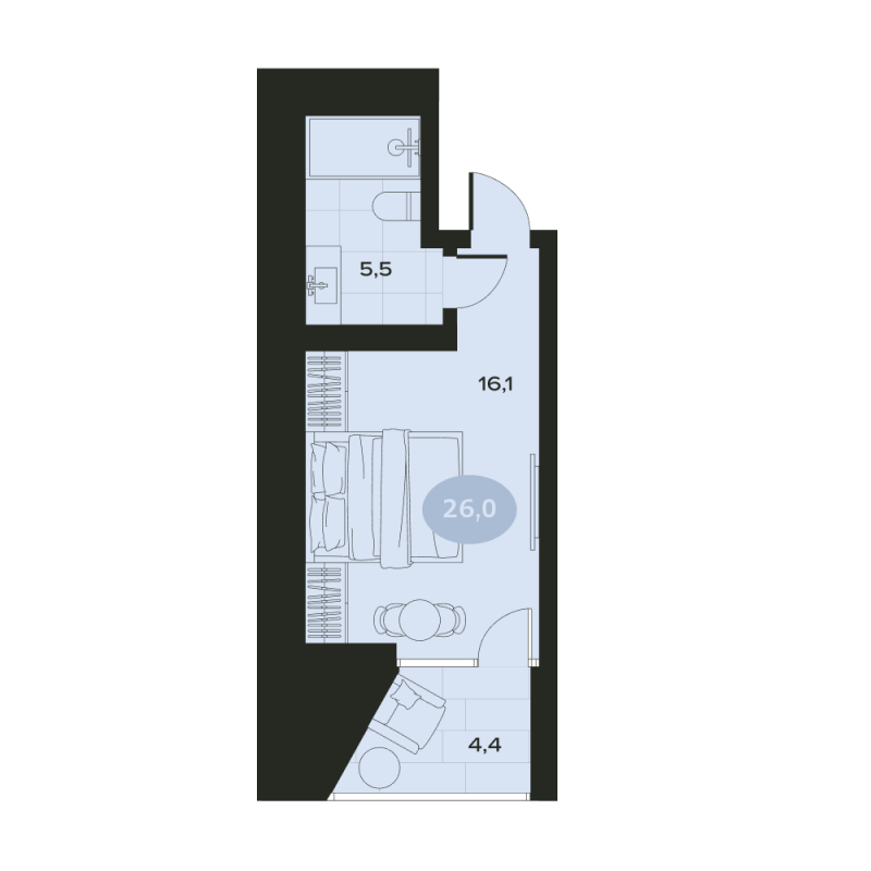 Квартира-студия, 26 м² в ЖК "Место в Смолячково" - планировка, фото №1