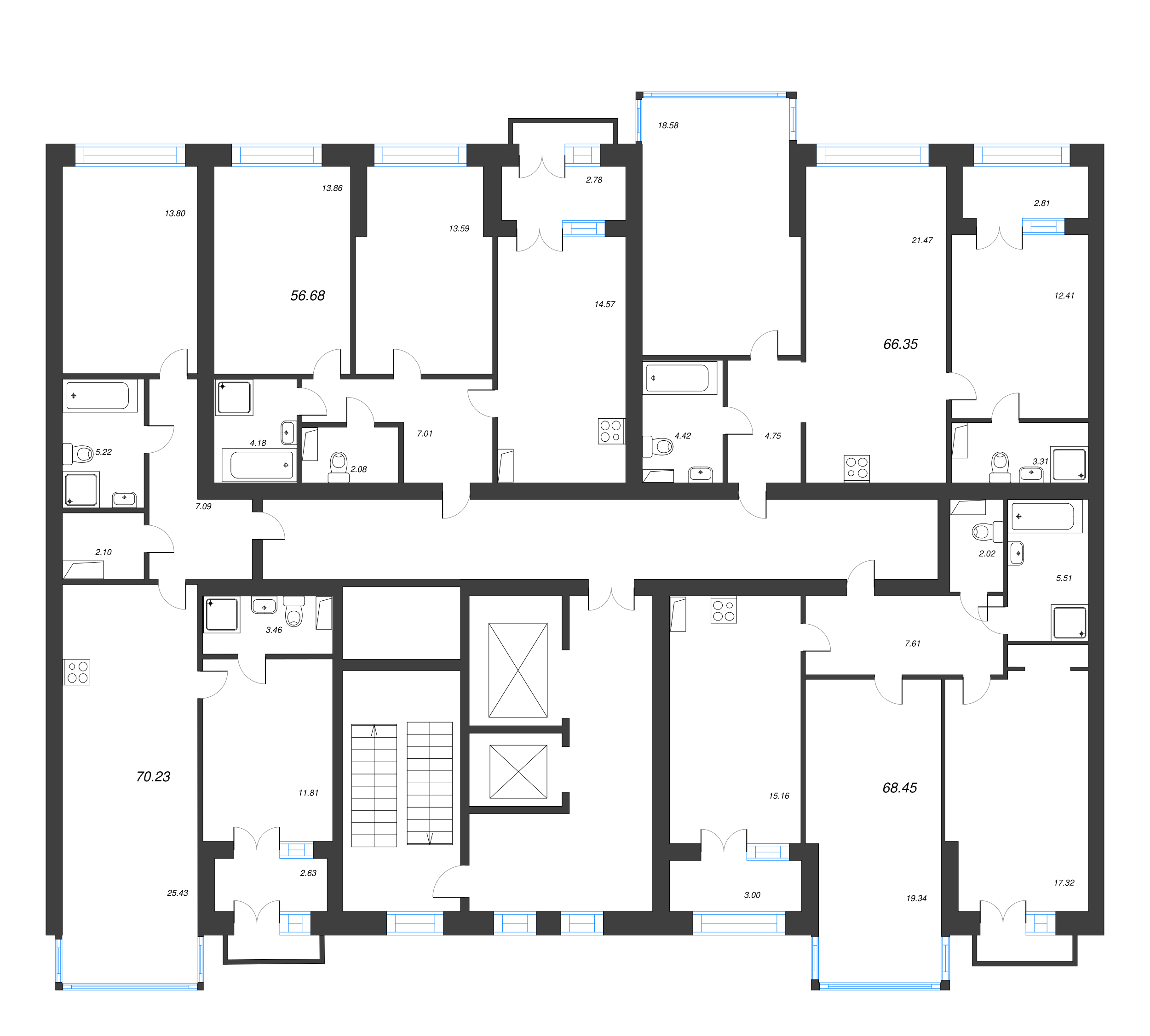 3-комнатная (Евро) квартира, 71.8 м² в ЖК "Наука" - планировка этажа
