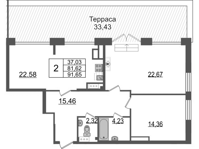 3-комнатная (Евро) квартира, 92.9 м² в ЖК "TESORO" - планировка, фото №1