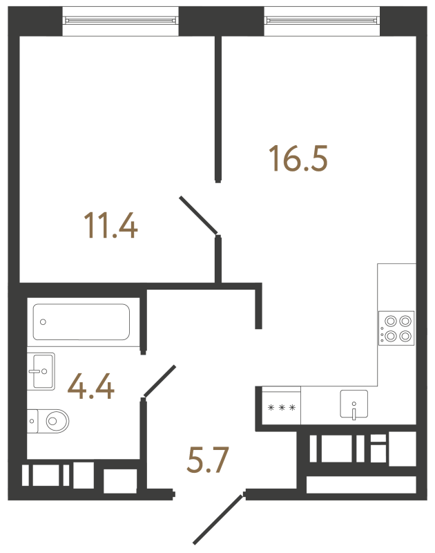 2-комнатная (Евро) квартира, 38 м² в ЖК "Передвижники 2" - планировка, фото №1