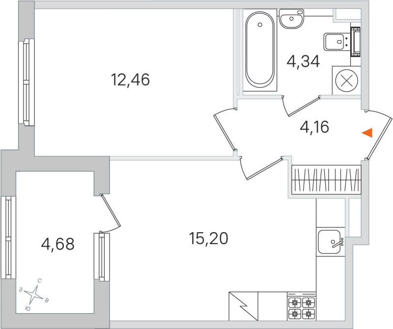 2-комнатная (Евро) квартира, 36.16 м² в ЖК "Дубровский" - планировка, фото №1