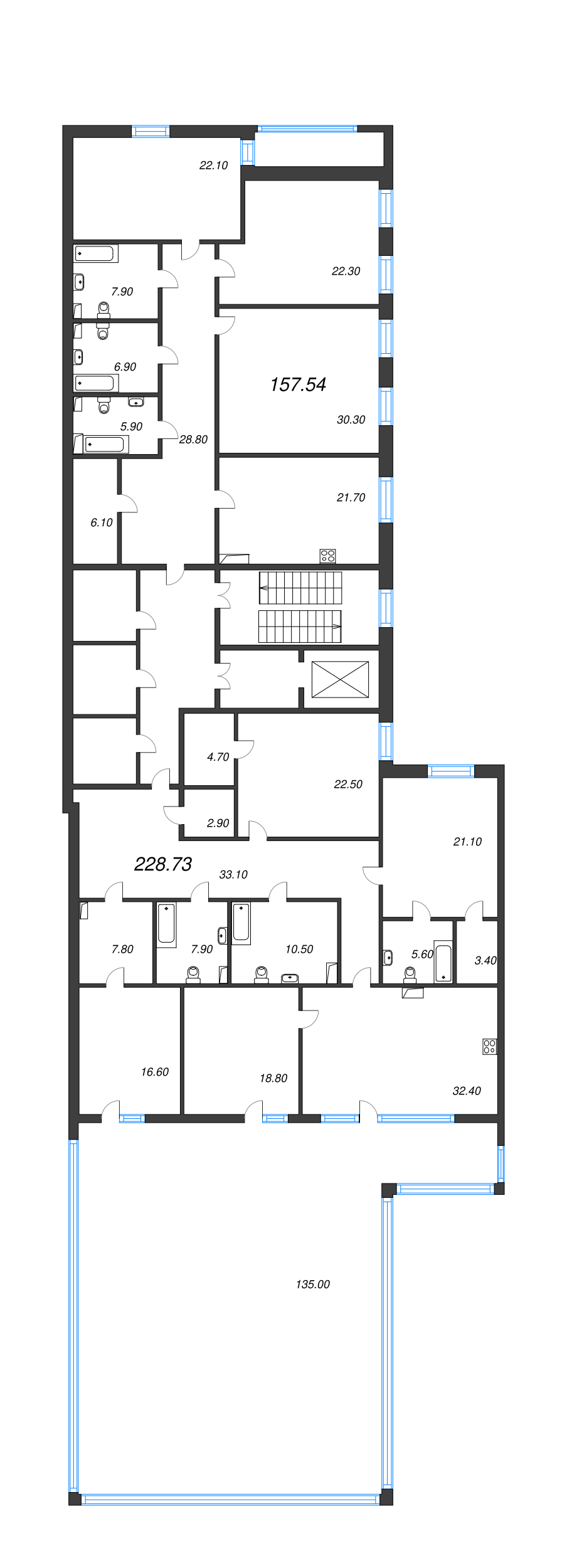 5-комнатная (Евро) квартира, 229 м² - планировка этажа