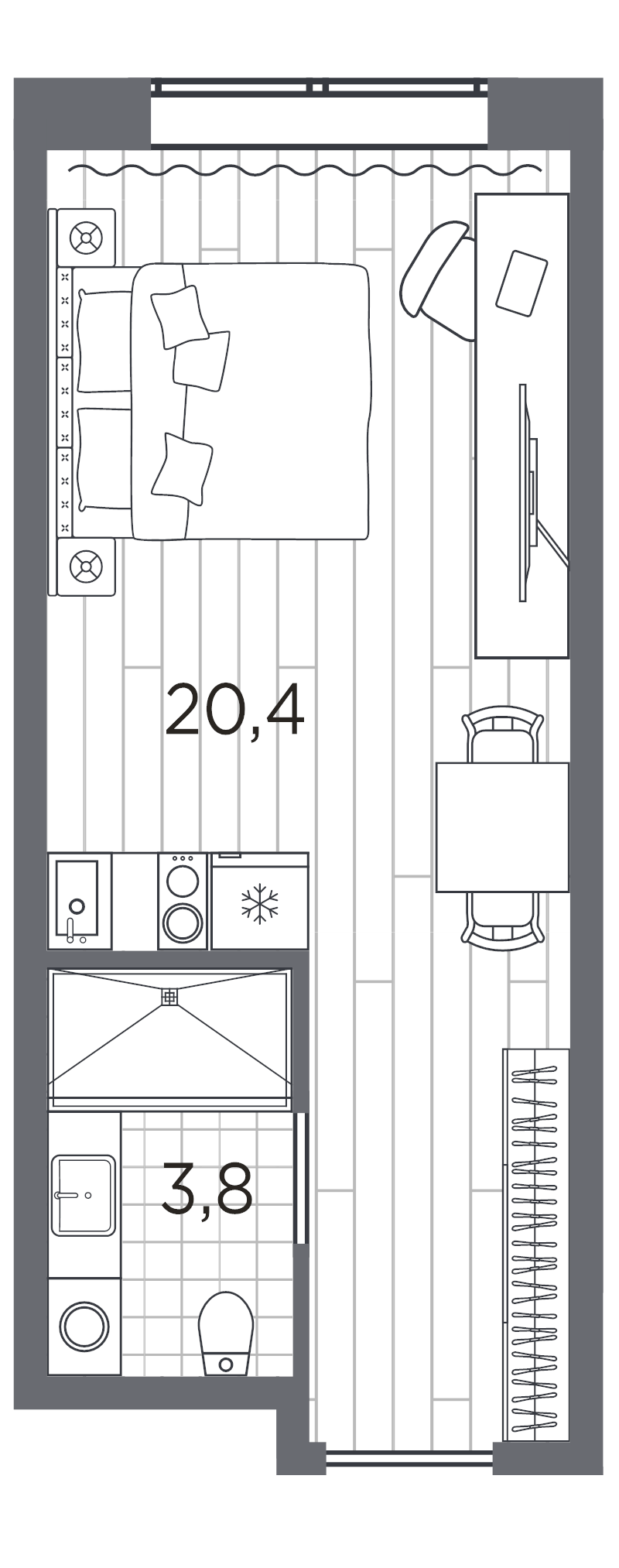 Квартира-студия, 24.2 м² в ЖК "Industrial Avenir" - планировка, фото №1