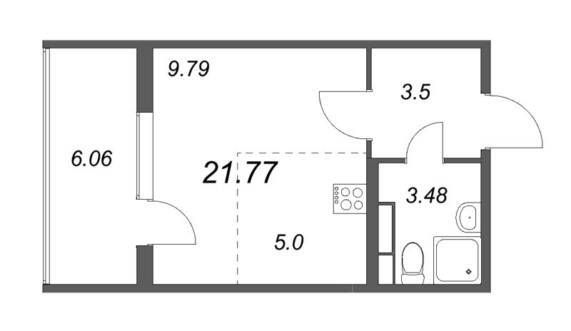 Квартира-студия, 21.77 м² в ЖК "Любоград" - планировка, фото №1