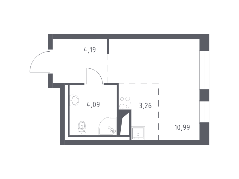 Квартира-студия, 22.53 м² - планировка, фото №1