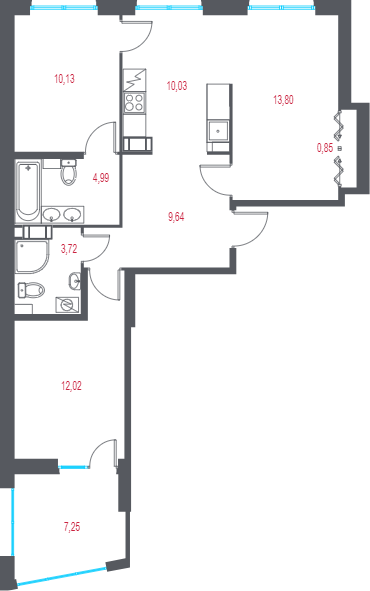 3-комнатная квартира, 67.36 м² в ЖК "Город-спутник Южный" - планировка, фото №1