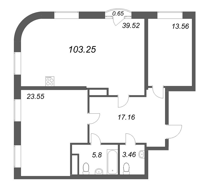 3-комнатная (Евро) квартира, 103.25 м² в ЖК "MONODOM-ART" - планировка, фото №1