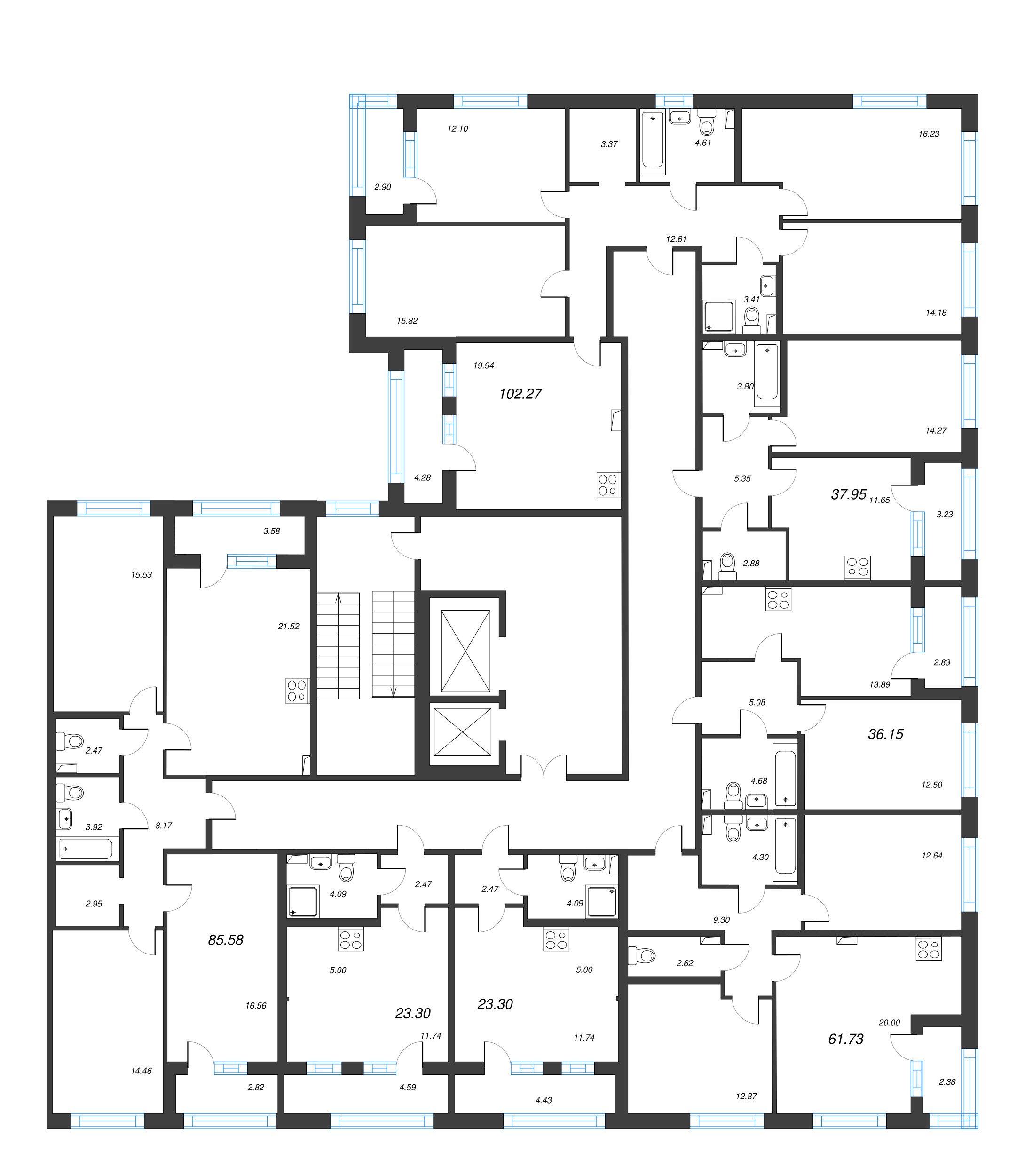 5-комнатная (Евро) квартира, 102.27 м² в ЖК "Б15" - планировка этажа