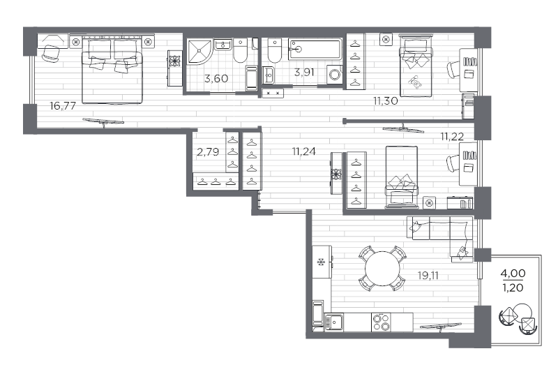 4-комнатная (Евро) квартира, 81.14 м² в ЖК "Сезоны" - планировка, фото №1
