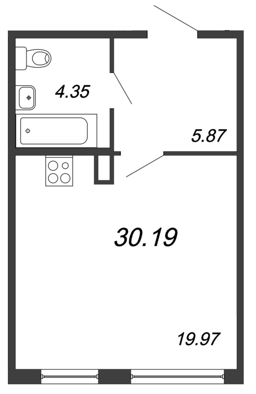 Квартира-студия, 30.19 м² в ЖК "Волковский" - планировка, фото №1